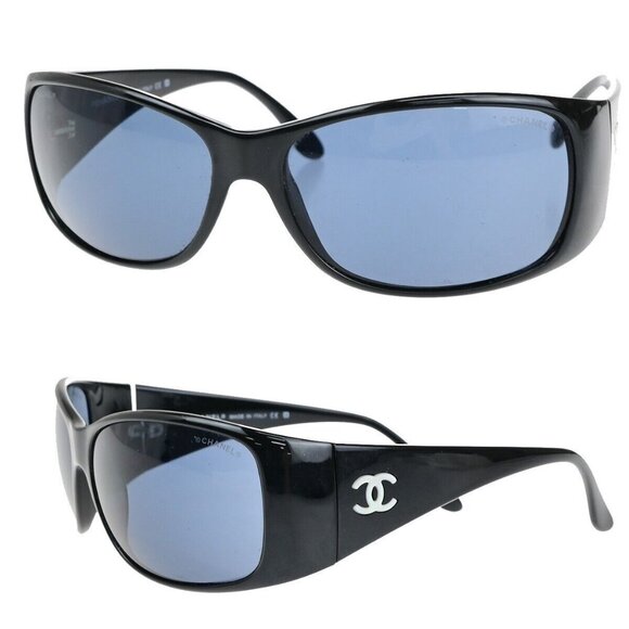 CHANEL CC Logos Sunglasses Eye Wear Plastic 5087-H Black Italy - Picture 1 of 10